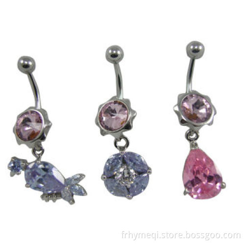 Dangling Crystal Navel Belly Rings, Customized Colors Available, Excellent Workmanship